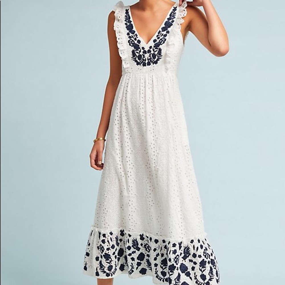 White Embroidered Midi Dress